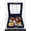 Image 1 : BLUE VELVET BOX FULL OF ASSORTED BROOCHES,