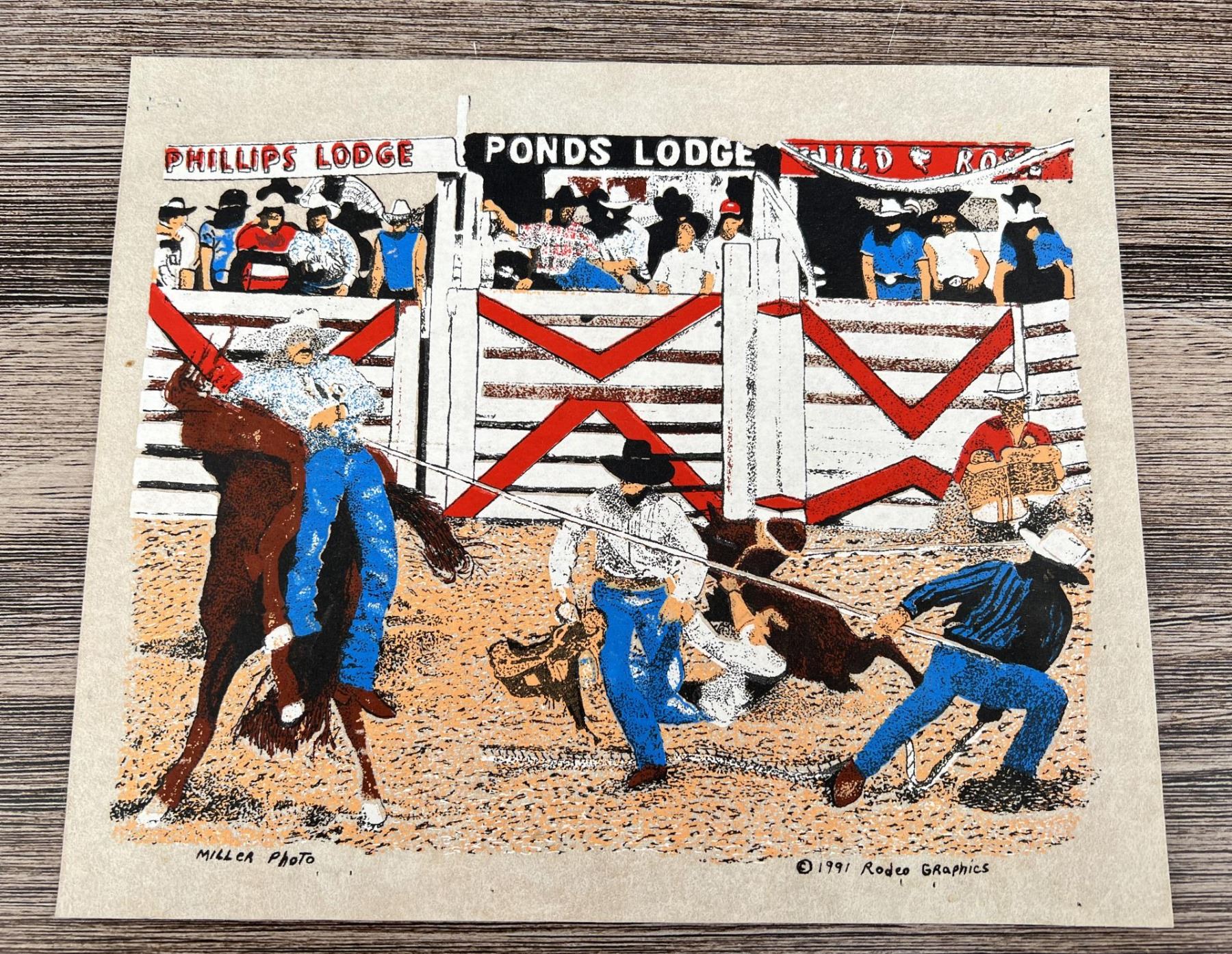 Old Time Rodeo Sign 1991 Rodeo Graphics Screen Printed Sign