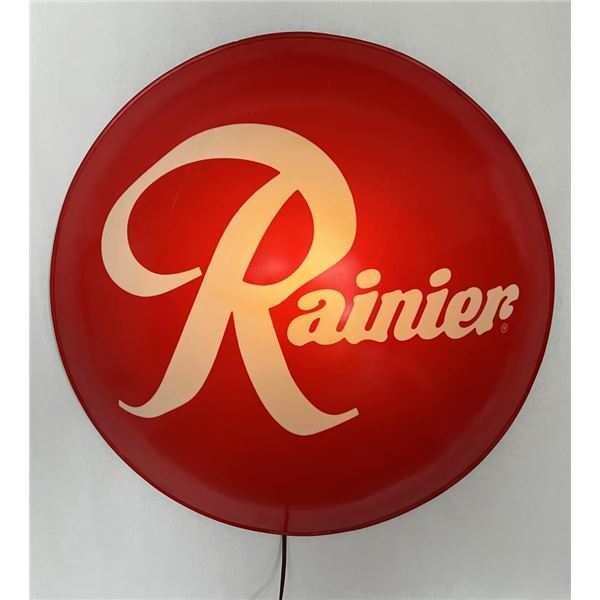Rainier Beer Lighted Domed Button Sign