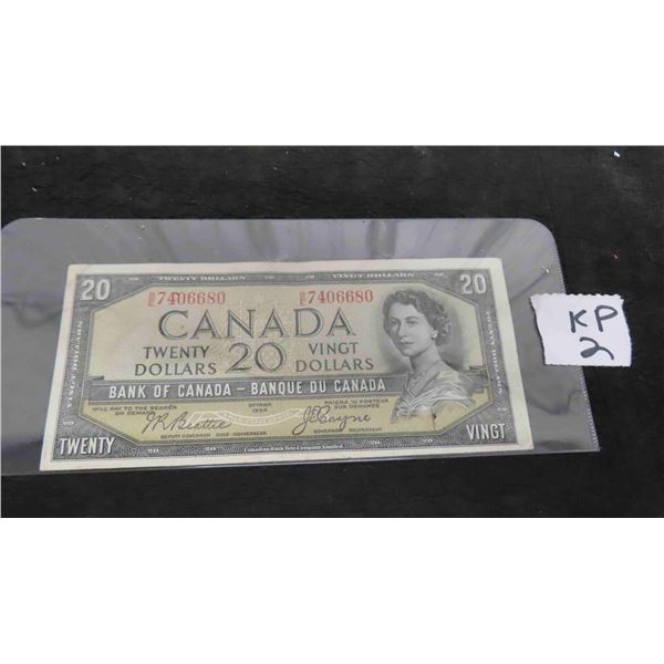 1954 Canada Devil's Face $20 Bill - Very Nice S/N 7406680