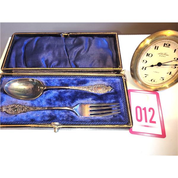 Antique Silver Plated Spoon & Fork & Seth Thomas Clock A