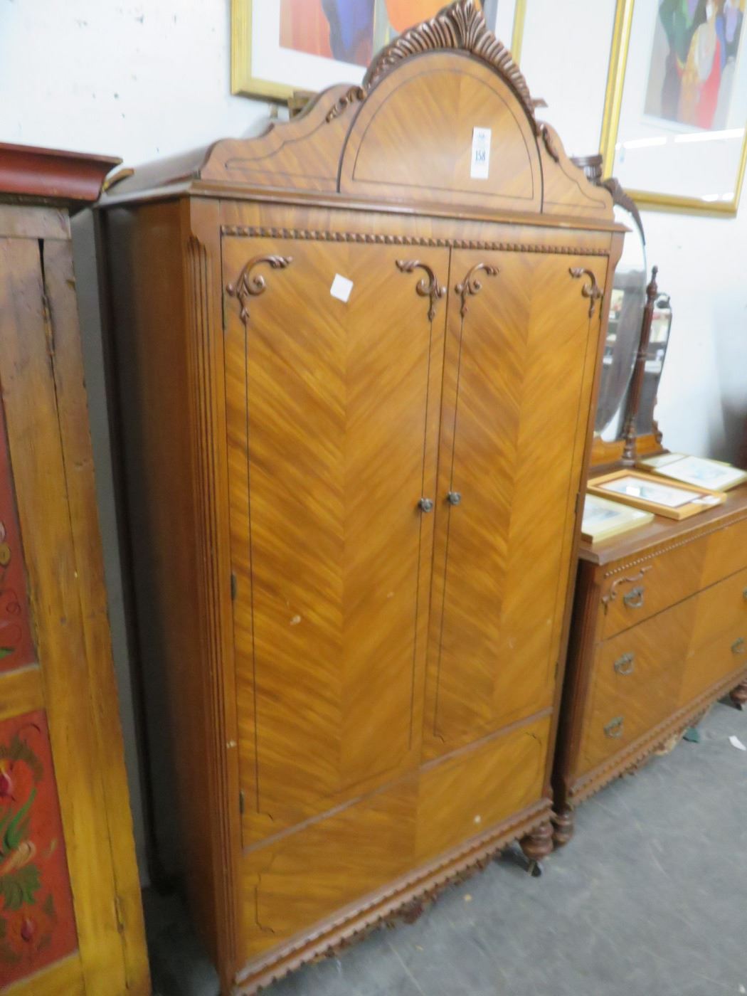Antique Cedar Wardrobe, 3 Drawer Dresser w/Mirror Set