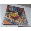 Image 1 : Unframed Oil On Canvas Floral and Fruit Scene - Artist Signed - 36 X 36
