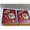 Image 1 : Red Floral Unframed Wall Art - Pair