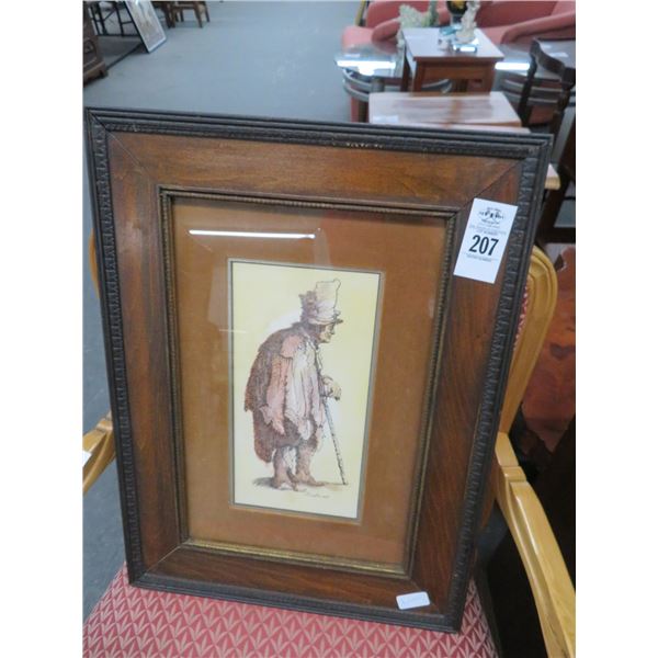 Framed Art of Old Man - Signed Rambrandt - 15 X 20