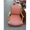 Image 1 : Light Oak Maroon Padded Queen Anne Armchair