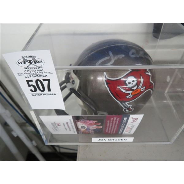 TB Bucs Mini Helmet Autographed John Gruden w/COA and Showcase