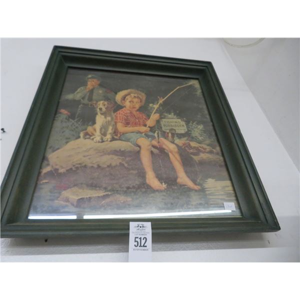 Rockwell Style Boy Fishing Framed Art