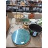 Image 1 : Glazed Pitchers and Bowls, Marble Lazy Susan, Easel