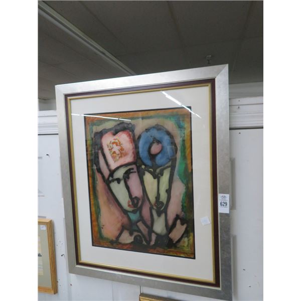 Framed Abstract Figural Wall Art - Signed Assefi - 30 X 36