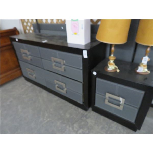 Leather Style Nightstand/Platform Bed Set w/Mirror
