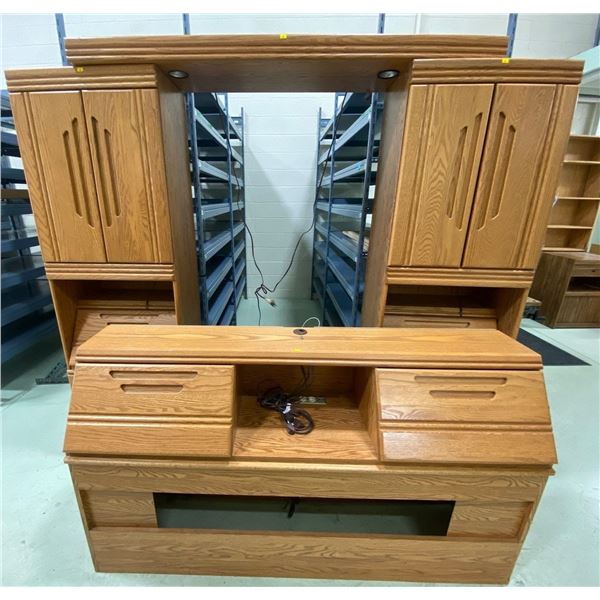 Vintage Wood Oak Headboard Set With Plenty Of Storage - Side Cabinets 