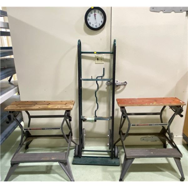 Harper Dolly 800lbs, Clock, 2 Saw Horses