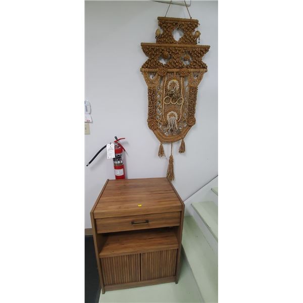 Antique Hand Made Macramé Wall Art, With Retro Wood Laminate Microwave Stand