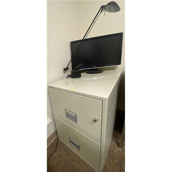 Dell 2ft Monitor With Modern Desk Lamp & A Small 2 Drawer Filling Cabinet