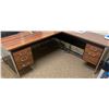 Image 1 : Retro L shaped Laminate Chestnut Wood On Black Metal Desk