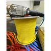 Image 2 : Assortment Of Extension Cords, Power Bars, Shop Light,& Roll Of Yellow Twine Rope