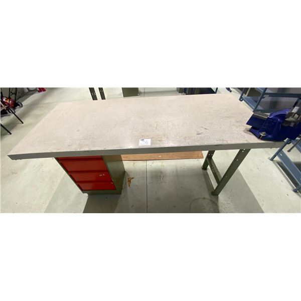 Large Metal Shop Work Table W/ underneath Drawers  72w x 32d x 36h  & No.3 Swivel Bench Vise