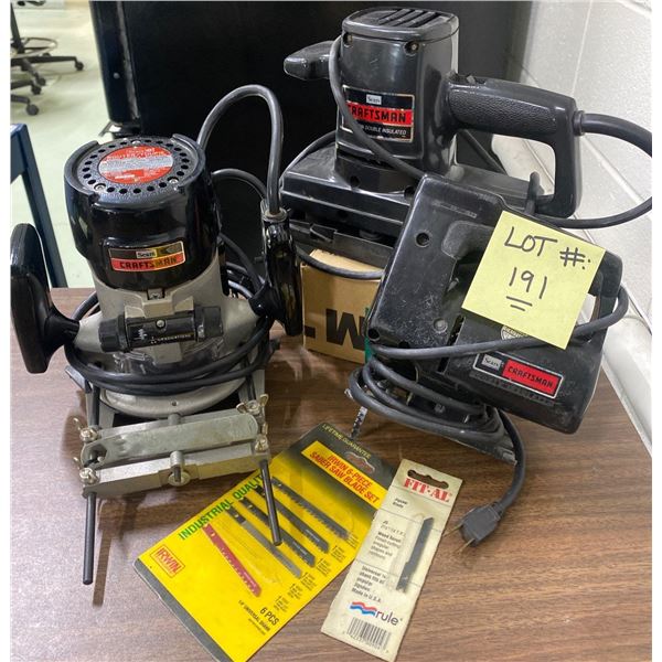 Three Craftsman Power Tools --Router, JigSaw & Power Sander
