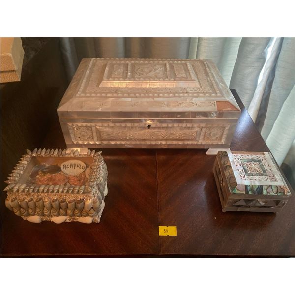Set Of Mother Of Pearl Jewelry Boxes And Seashell Box
