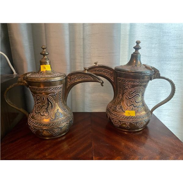 Set Of Antique Brass Dallah Coffee Pots