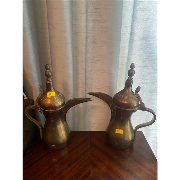 Set Of Antique Brass Dallah Coffee Pots