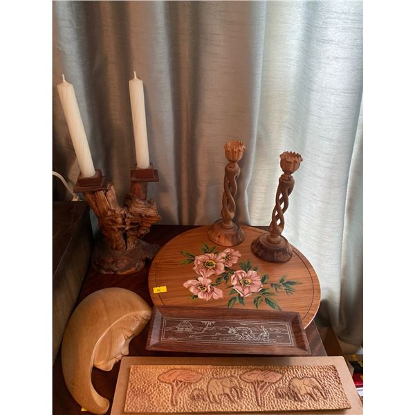 Assortment Of Hand Carved And Painted Wood Decor