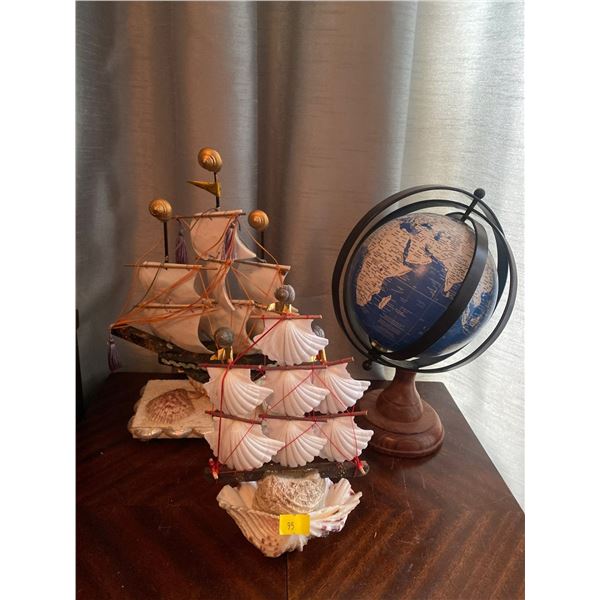 Set Of Handmade Decorative Sail Ships And Globe