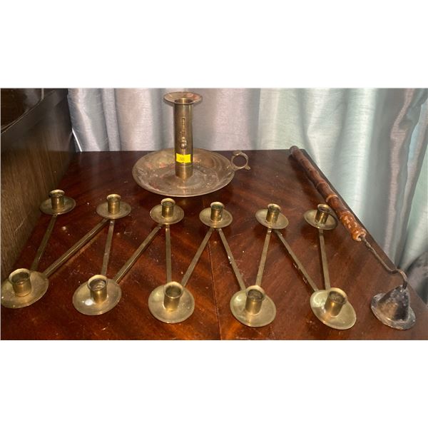 Antique Brass Candle Holder And Accordion Fold Candle Holder With Candle Snuffer
