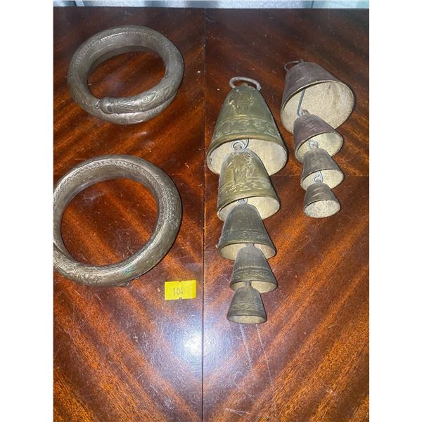Set Of Antique Hanging Bells And Rattling Rings