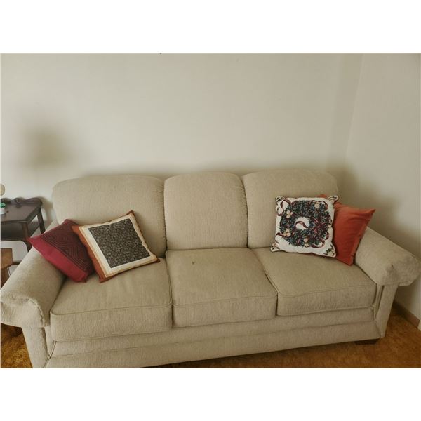 Lazyboy Fabric Sofa 88L x 42D 36T Comes with throw Pillows & Afghan Throw