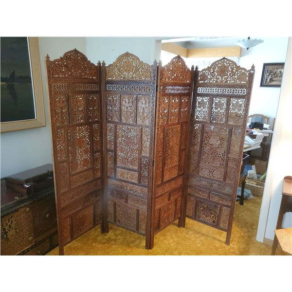 Heavily Carved Teak Dressing Screen 80W x 69T