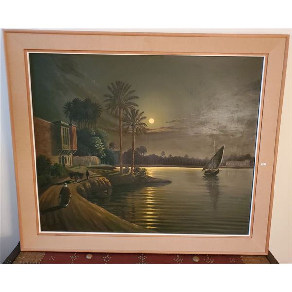Arabian Sea At Night Middle East Painting 52W x 44T Unknown Artist Framed In Lebanon
