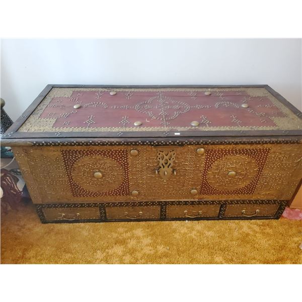 Antique Persian Brass Inlaid Blanket Chest 53L x 23D x
