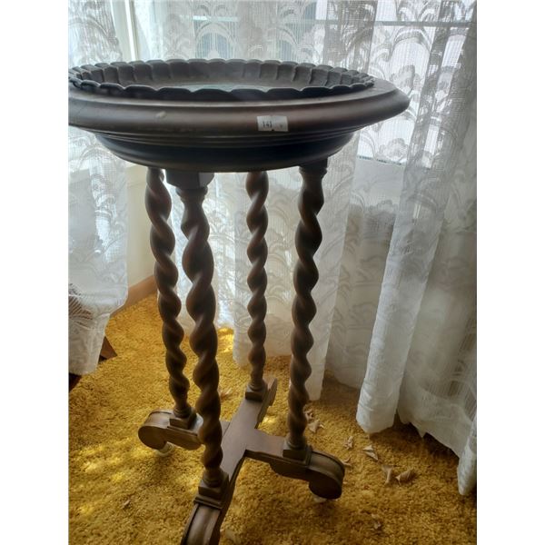 Antique Victorian Oak Barley Twist  Fern Stand On Castors