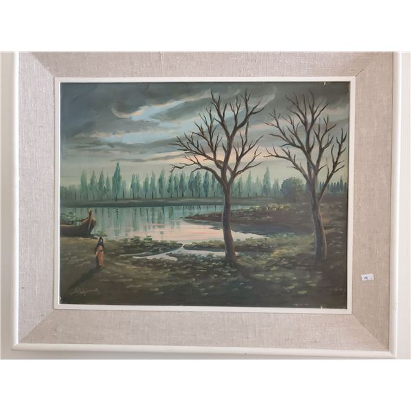 Woman Walking On Shore Middle Eastern Oil On Canvass 31 x 26