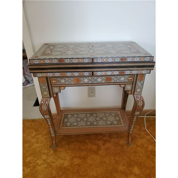 Antique Syrian Games Inlaid Table - Wood Inlays 26 x 26 x 29T