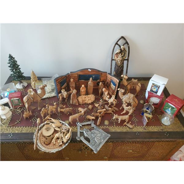 Hand Carved Christmas Nativity Scene & Decor