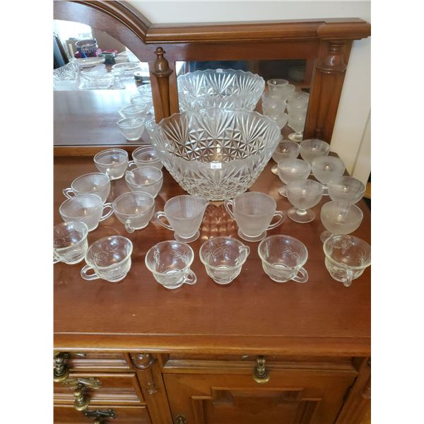 Glass Punchbowl & Cups