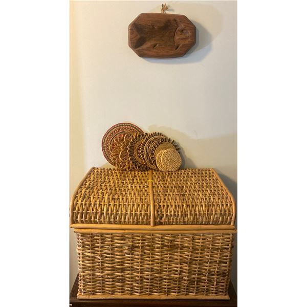 Antique Wicker Basket & Extras 22L x 15D x 16T