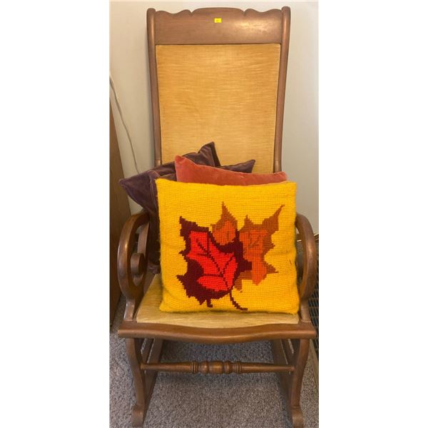 Antique Walnut Rocking Chair - Gold Fabric