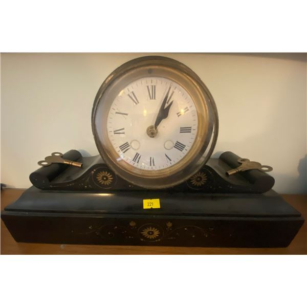 Hand Painted Marble Mantle Clock & Keys