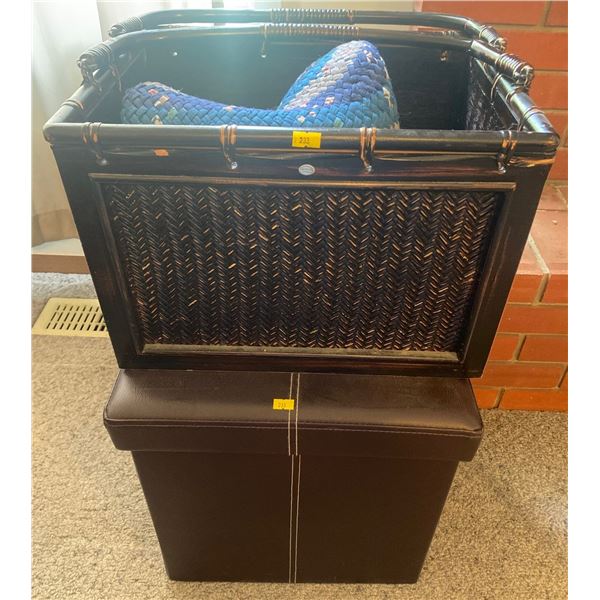 Antique Painted Wicker Basket - Rug Storage Box