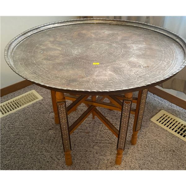 Antique Persian Folding Table Brass Top 27D x 19T