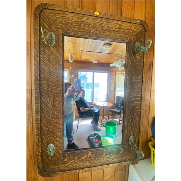 Antique Large Mirror With Coat Brass Coat Hangers 28 x 40