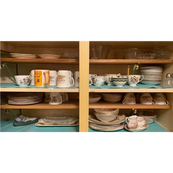 Coffee Mugs & Pink Floral Royal Albert Dish Set With Assortment Of other Brands Of Mugs & Saucers