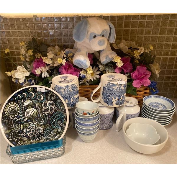 Blue & White Random China - Tiny Cups Bowls & Saucers