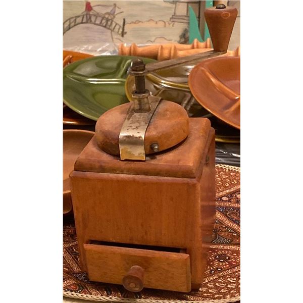 Antique German Coffee Grinder - Pottery Plate Set - Kitchen Decor - Pictures Ornaments Placemats