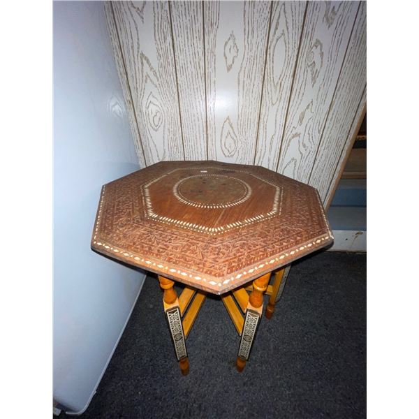 Antique Persian Inlaid Side Table 21 x 21 x 19T Slightly Warped