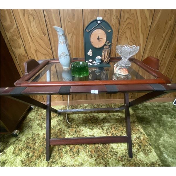 Wooden Side Table w/ Decorative Collectables